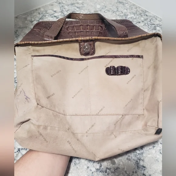 Brahmin Vintage Crocodile Embossed Leather Pecan Melbourne Small Handbag Tote - Picture 12 of 16